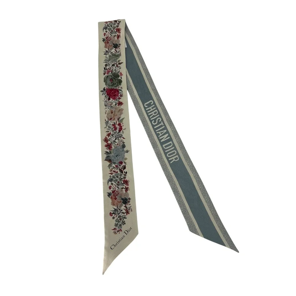 Christian Dior Toile de Jouy‎ Floral Silk Mitzah Scarf Beige Multicolor